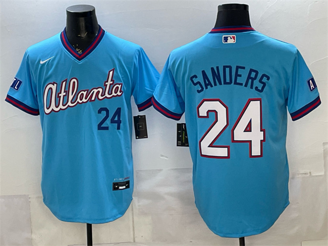Men's Atlanta Braves #24 Deion Sanders Powder Blue 2026 City Connect Stadium Stitched Baseball Jersey Men's Atlanta Braves #24 Deion Sanders Powder Blue 2026 City Connect Stadium Stitched Baseball Jersey